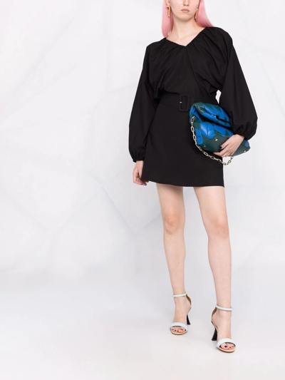 Shop Patou Balloon-sleeve Belted Mini Dress In Schwarz