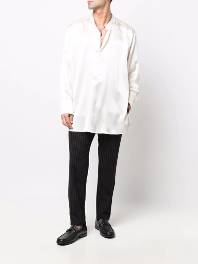 Shop Dolce & Gabbana Long-sleeve Silk Longline Shirt In Weiss