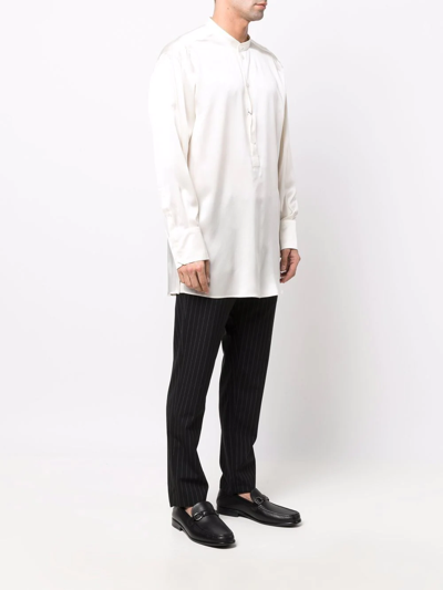 Shop Dolce & Gabbana Long-sleeve Silk Longline Shirt In Weiss