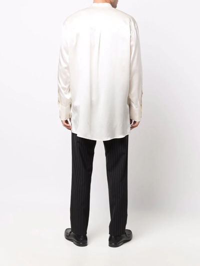 Shop Dolce & Gabbana Long-sleeve Silk Longline Shirt In Weiss