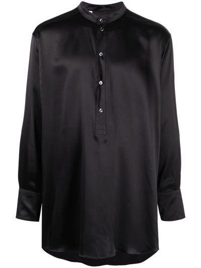 Shop Dolce & Gabbana Long-sleeve Silk Longline Shirt In Schwarz