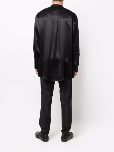 Shop Dolce & Gabbana Long-sleeve Silk Longline Shirt In Schwarz