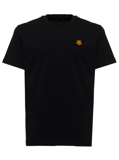Shop Kenzo Man's Black Cotton T-shirt With Patch Tiger