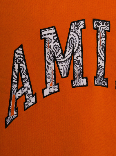Shop Amiri Man  Orange Jersey Sweatshirt With Bandana Logo