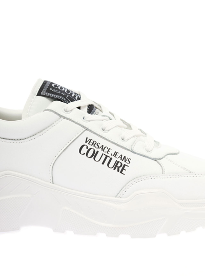 Shop Versace Jeans Couture Versace Man's White Leather Blend Sneakers With Logo