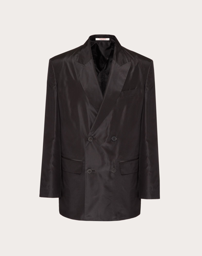 Shop Valentino Uomo Double-breasted Washed Taffeta Jacket In Black