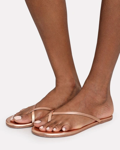 Shop Tkees Riley Metallic Leather Flip Flops In Rose