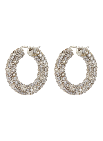 Shop Jil Sander 'brilliance' Crystal Embellished Hoop Earrings In Metallic