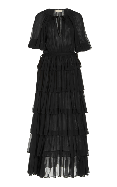 Shop Ulla Johnson Women's Emi Tiered Silk Gown In Black
