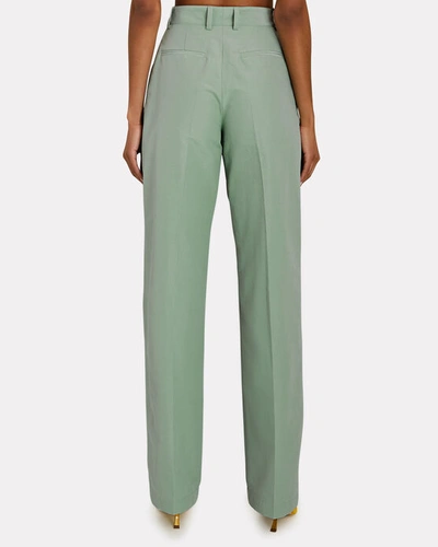 Shop Aknvas O'connor Pleated Straight-leg Trousers In Green-lt