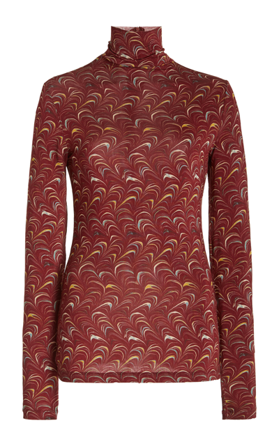 Ulla Johnson Aurelia Printed Stretch-jersey Turtleneck Top In Red