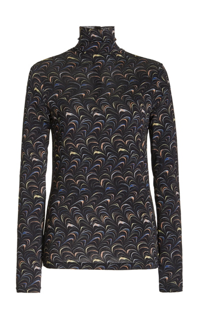 Ulla Johnson Aurelia Printed Stretch-jersey Turtleneck Top In Yellow,red