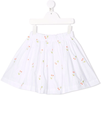 Shop Bonpoint Embroidered-cherry Skater Skirt In White