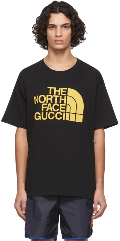 Shop Gucci Black The North Face Edition Logo T-shirt In 1131 Black/yellow
