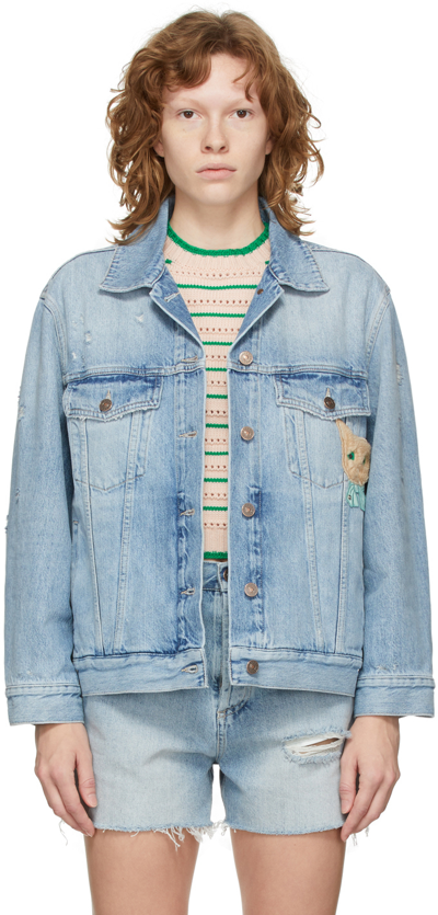 Shop Gucci Blue Denim Embroidered Jacket In 4452 Light Blue/mix