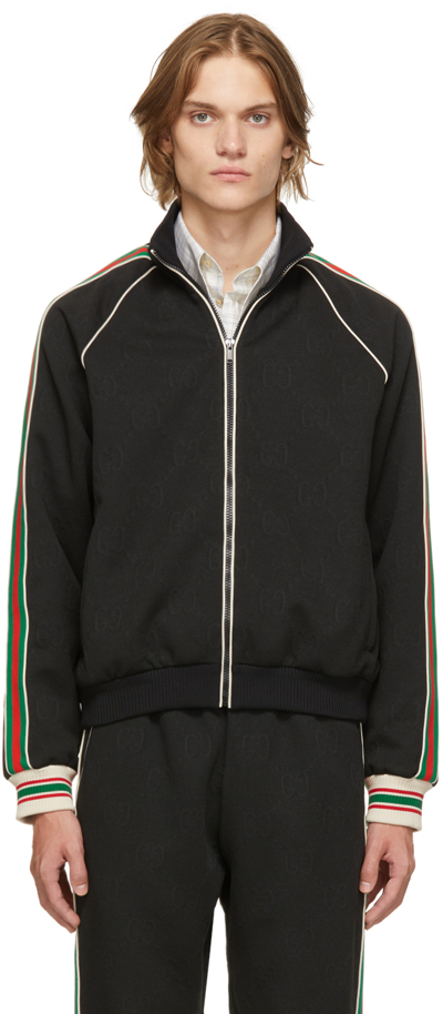 Shop Gucci Black Jacquard Gg Jacket In 1043 Black/mix