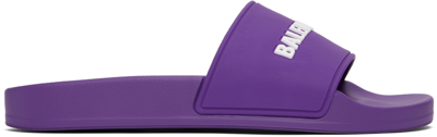 Shop Balenciaga Purple Logo Pool Slides In 5290 Violet/white
