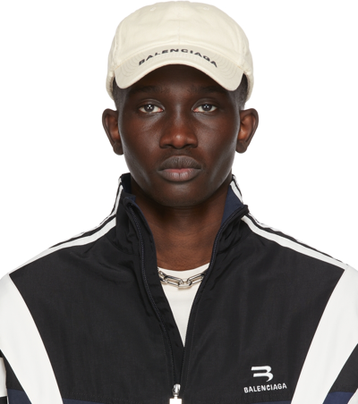 Shop Balenciaga Off-white Logo Cap In 9260 Chalky White/bl