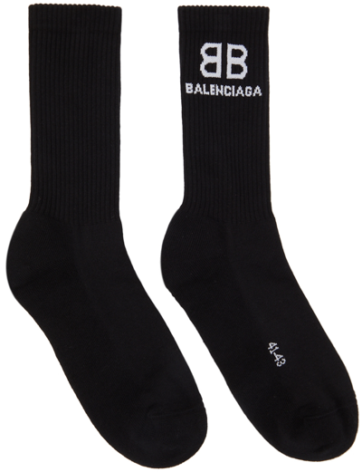 Shop Balenciaga Black & White Tennis Socks In 1077 Black/white