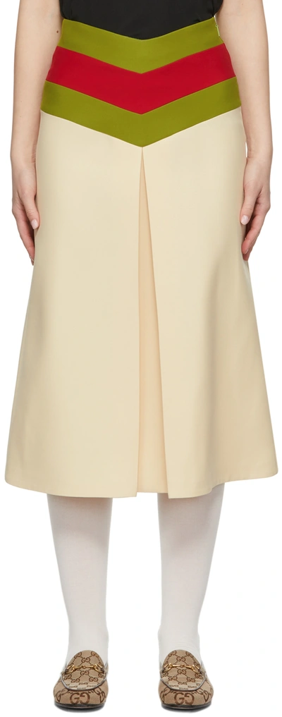 Shop Gucci Beige Chevron Cady Skirt In 9783 Gardenia/mix
