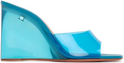Shop Amina Muaddi Blue Lupita Glass Wedge Heeled Sandals