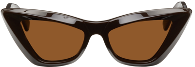 Shop Bottega Veneta Brown Acetate Pointed Cat-eye Sunglasses In 004 Brown