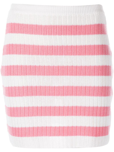Shop Balmain Striped Knitted Skirt In Pink