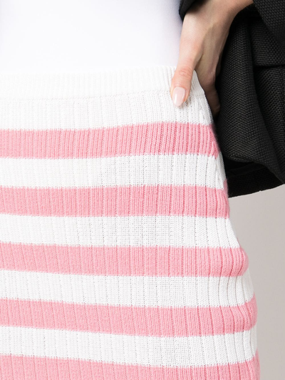 Shop Balmain Striped Knitted Skirt In Pink
