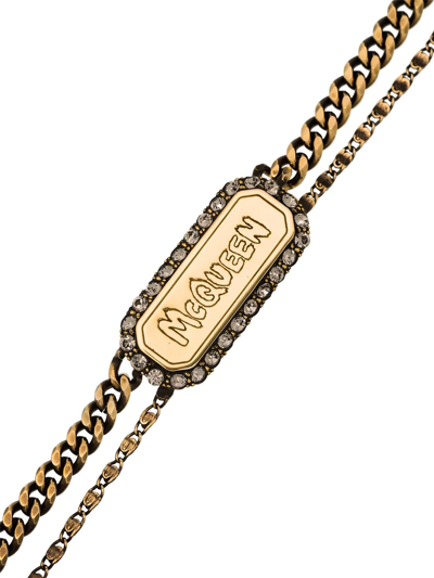 Shop Alexander Mcqueen Graffiti Crystal-embellished Bracelet In Gold