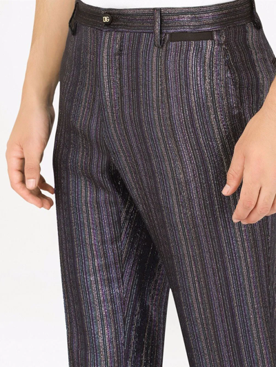 Shop Dolce & Gabbana Metallic-stripe Tailored Trousers In Purple