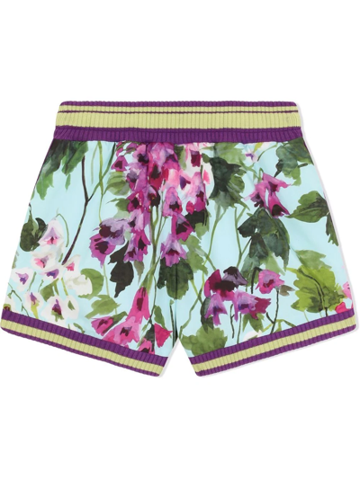 Shop Dolce & Gabbana Floral-print Drawstring Shorts In Blue