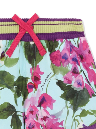 Shop Dolce & Gabbana Floral-print Drawstring Shorts In Blue