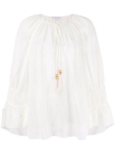 Shop Patrizia Pepe Semi-sheer Long-sleeved Blouse In White