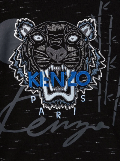 Shop Kenzo Tiger Head-embroidered Hoodie In Grey
