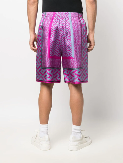 Shop Versace La Greca Panelled-print Bermuda Shorts In Pink