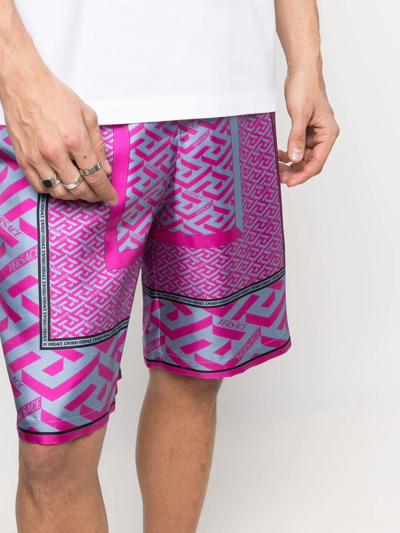 Versace La Greca Panelled-print Bermuda Shorts In Pink