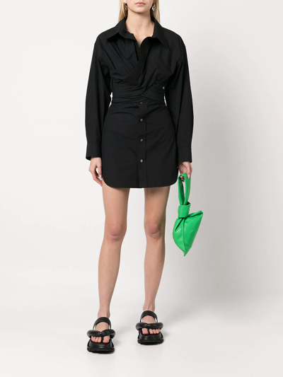 Alexander Wang Cross Front Long Sleeve Cotton Shirtdress In Black