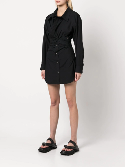 Alexander Wang Cross Front Long Sleeve Cotton Shirtdress In Black