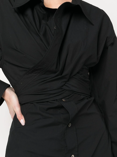 Alexander Wang Cross Front Long Sleeve Cotton Shirtdress In Black