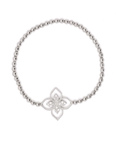 Shop Roberto Coin 18kt White Gold Princess Flower Dubai Diamond Bracelet In Silver
