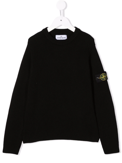 Shop Stone Island Junior Logo-patch Sleeve Sweatshirt In Black