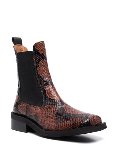 Ganni Snakeskin-effect Heeled Chelsea Boots In Cognac | ModeSens