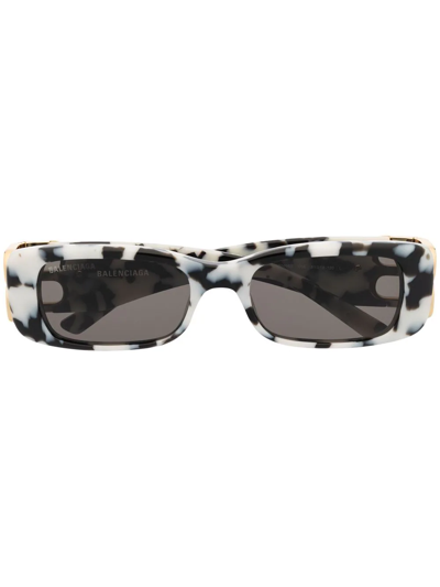 Shop Balenciaga Dynasty Rectangular-frame Sunglasses In White