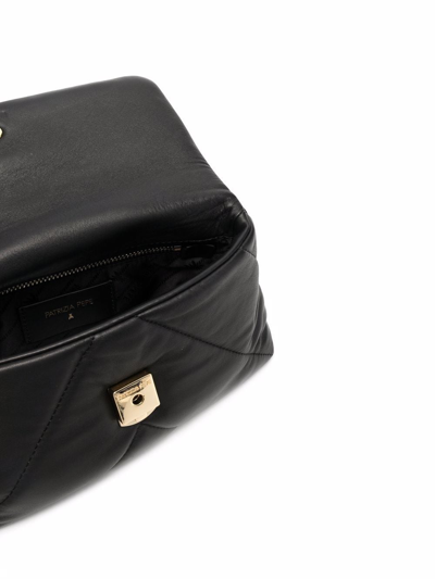 Shop Patrizia Pepe Chevron Leather Shoulder Bag In Black