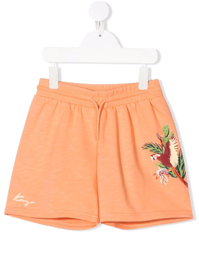 Shop Kenzo Bird-print Drawstring Shorts In Orange
