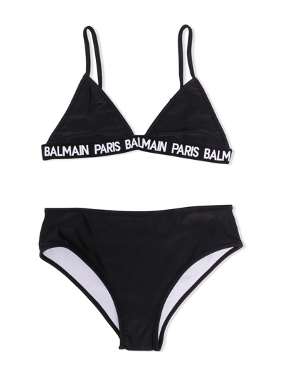 Shop Balmain Logo-trim Bikini Set In Black