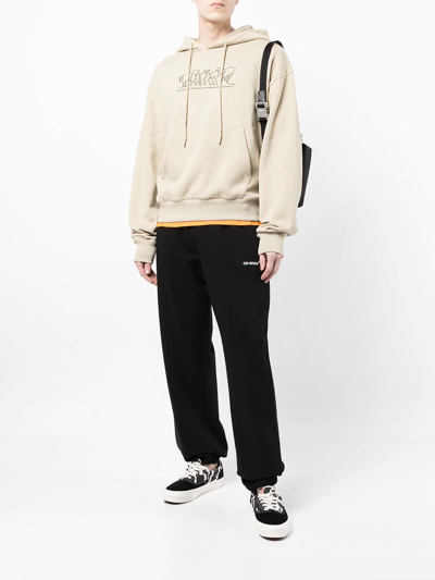 Shop Off-white Logo-embroidered Cotton Hoodie In Brown