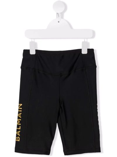 Shop Balmain Logo-print Cycling Shorts In Black