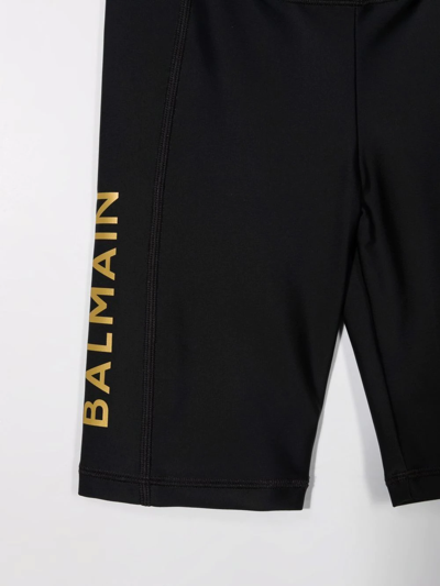 Shop Balmain Logo-print Cycling Shorts In Black
