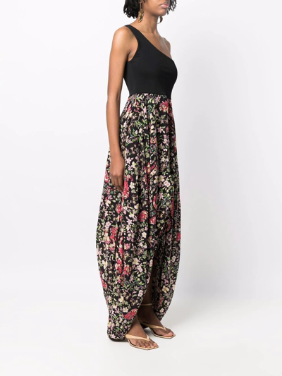 Shop Etro One-shoulder Floral-print Midi Dress In Black